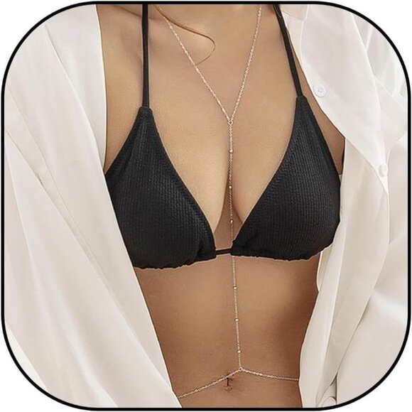 🆕 Women Silver Christmas Body Chain Trendy Stocking Stuffers Layered Waist Bead - Picture 1 of 7